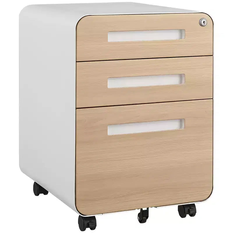 Meuble Classeur Mobile à 3 Tiroirs avec Serrure C Entièrement Assemblé Rangement Sous-Bureau pour Dossiers A4/Lettre/Légal, Conception en Métal Roulant à 5 Roues