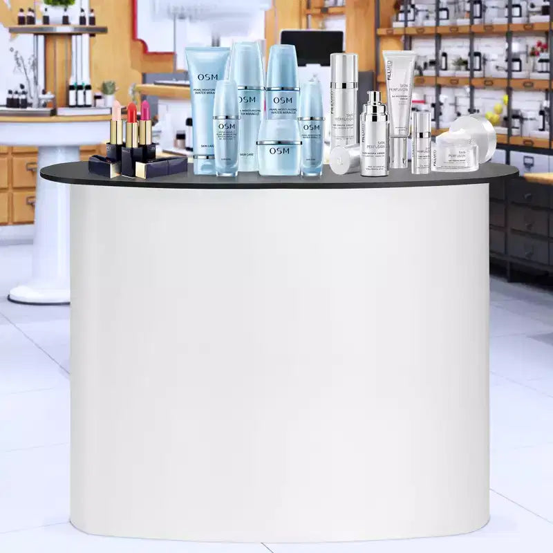 Table de podium portable VEVOR pour salon professionnel, comptoir d'exposition avec mur, table de bar de promotion pliable, podium escamotable, blanc