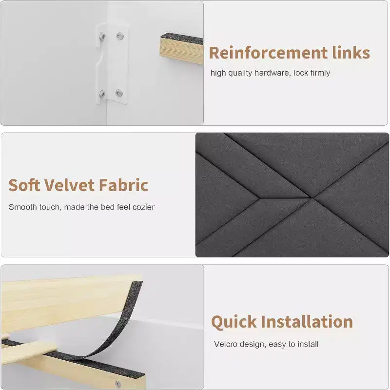 Cadre de lit tapissé GustoWave double/grand lit/très grand lit pour chambre à coucher, tête de lit moelleuse à capitonnage, support à lattes en bois, blanc