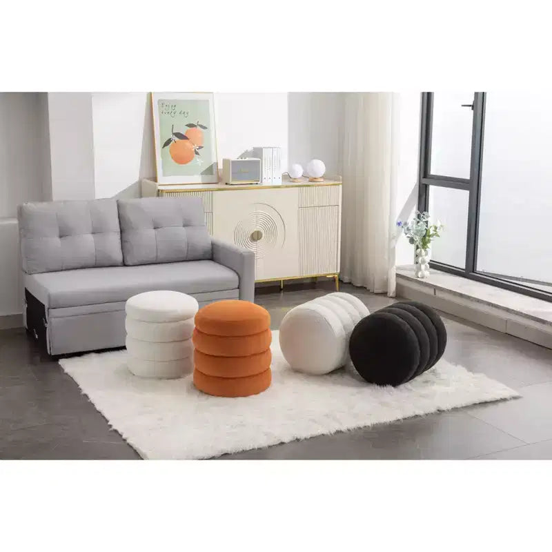Okak Ottoman Rond Moderne Banc Tabouret de Coiffeuse Chaise Rembourrée en Velours Doux Tabouret Repose-Pieds pour Canapé Salon Chambre Entrée