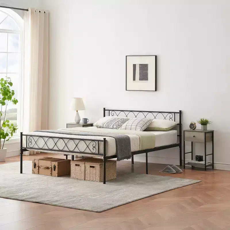 Cadre de Lit Moderne en Métal 1 Pièce - Rangement sous le Lit de 34,8 cm, Tête et Pied de Lit avec Lattes Métalliques, Aucun Sommier Tapissier Requis