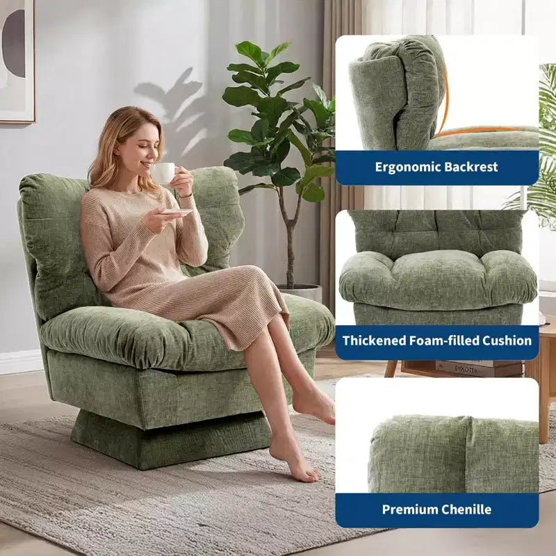 Fauteuil pivotant d'appoint moderne - Fauteuil de lecture confortable en chenille rembourré avec coussin épais, fauteuil club décoratif pour salon, chambre à coucher, bureau
