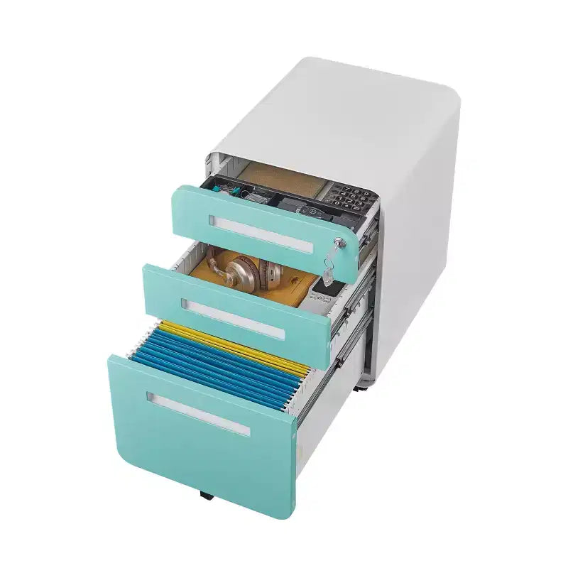 Meuble Classeur Mobile à 3 Tiroirs avec Serrure C Entièrement Assemblé Rangement Sous-Bureau pour Dossiers A4/Lettre/Légal, Conception en Métal Roulant à 5 Roues