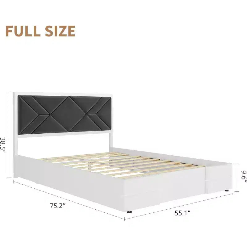 Cadre de lit tapissé GustoWave double/grand lit/très grand lit pour chambre à coucher, tête de lit moelleuse à capitonnage, support à lattes en bois, blanc
