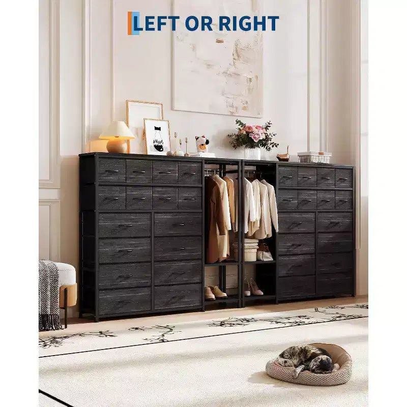 Commode de rangement avec 16 tiroirs, tringle à vêtements et étagères, organisateur de rangement en tissu pour chambre à coucher, placard ou entrée