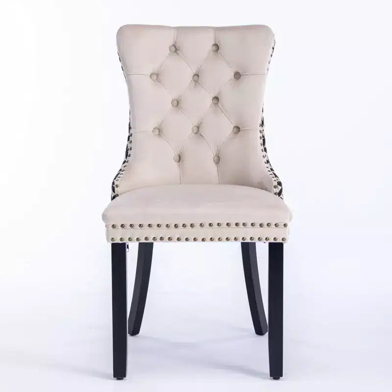 Lot de 2 chaises de salle à manger en velours noir classique, chaises de salle à manger contemporaines en bois massif capitonnées en velours avec pieds en bois cloutés