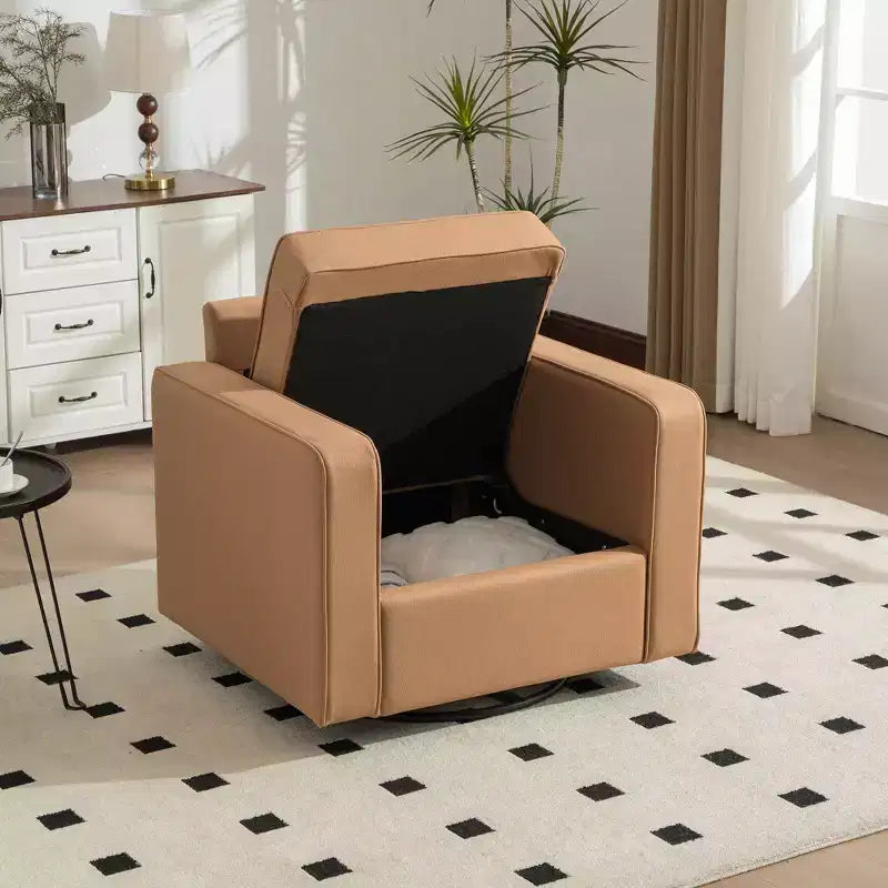 Fauteuil pivotant à 360° avec rangement dissimulé, fauteuil club une place avec oreiller pour salon, chambre, salle de lecture - ModernLuxe