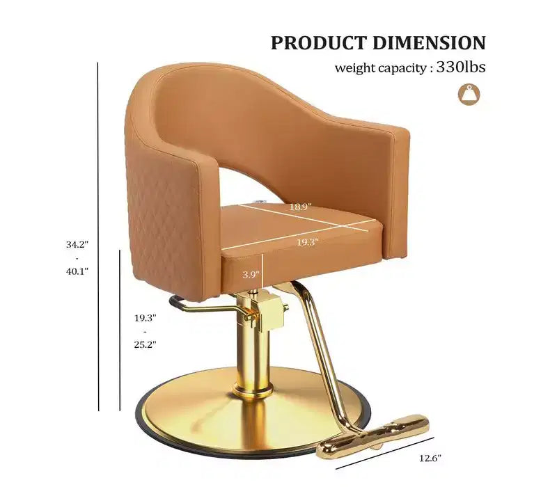 Chaise de coiffure pivotante Karl Home noire robuste à 360° avec dossier à motif losanges et repose-pieds doré