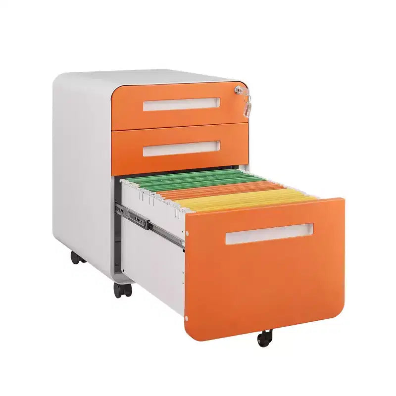 Meuble Classeur Mobile à 3 Tiroirs avec Serrure C Entièrement Assemblé Rangement Sous-Bureau pour Dossiers A4/Lettre/Légal, Conception en Métal Roulant à 5 Roues