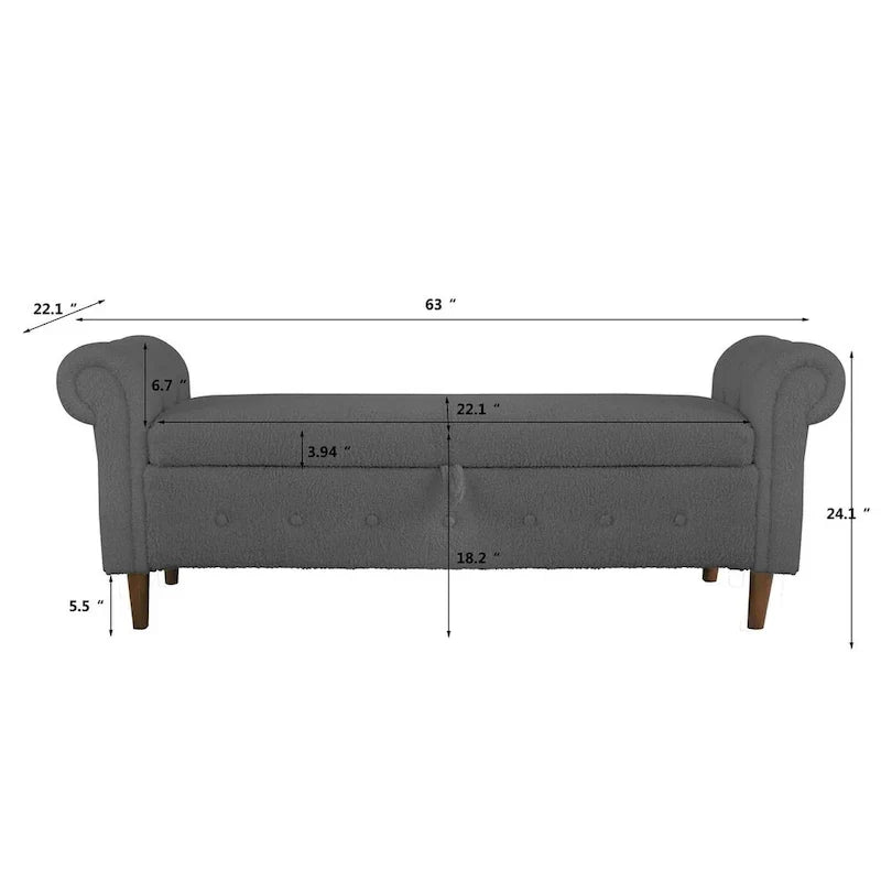 Banc de rangement pour chambre, bout de lit, accoudoirs roulés, canapé ottoman en velours, long banc