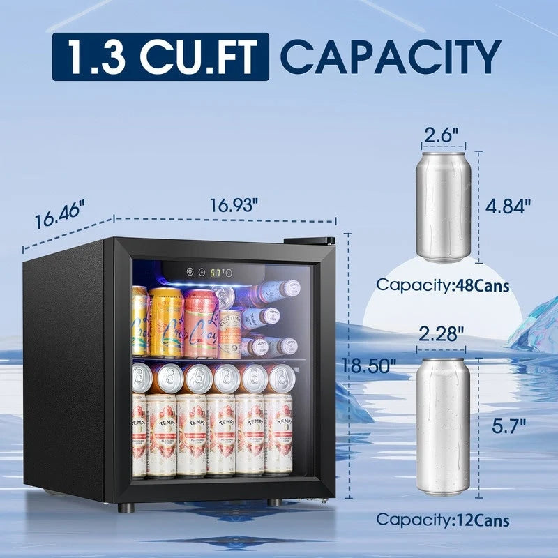 Réfrigérateur de boissons 1,3 pi³ - Mini-réfrigérateur 48 canettes 12 bouteilles porte vitrée, contrôle tactile électronique