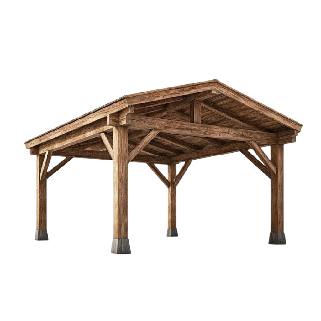 Carport double en bois massif avec toit à deux pentes