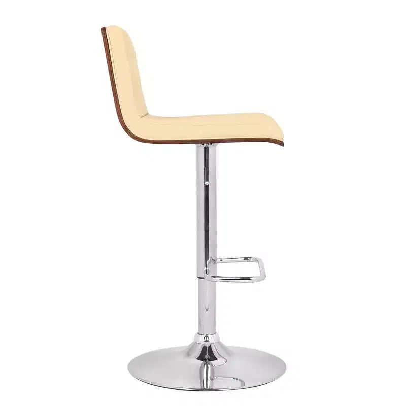 Tabouret de bar réglable pivotant GDFStudio Linton en similicuir et chrome avec accent en bois de noyer
