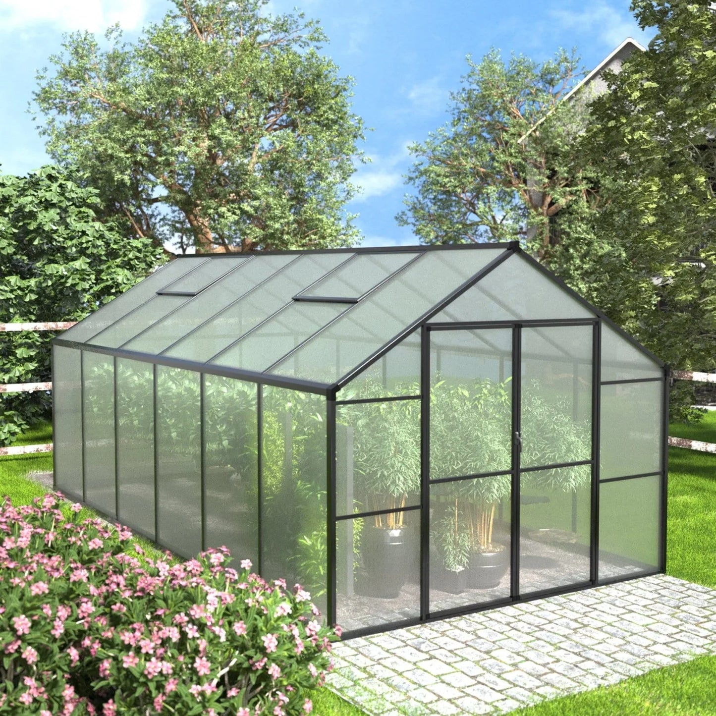 Serre de jardin aluminium VEIKOUS avec évent de toit réglable et porte verrouillable Grise