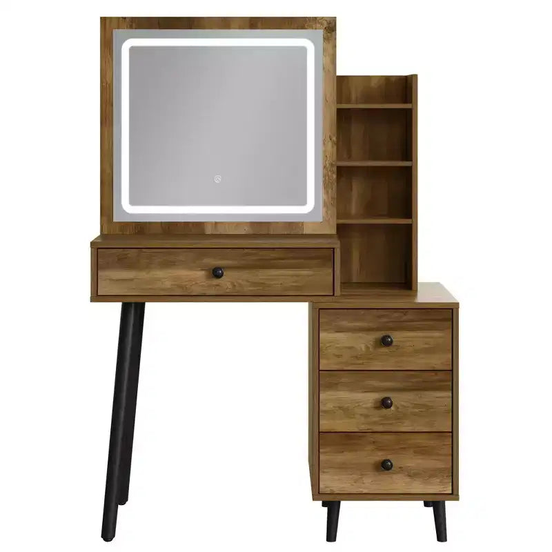 Coiffeuse avec miroir lumineux, table de maquillage Hollywood 3 couleurs dimmable avec 4 tiroirs