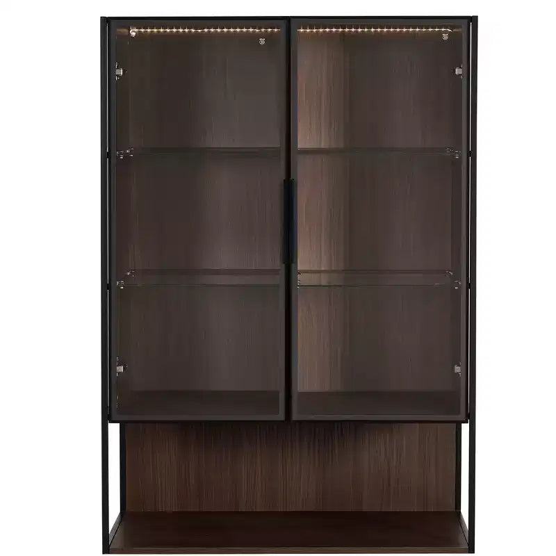 CLIHOME Vitrine haute lumineuse de 130 cm avec porte en verre trempé et cadre en métal, meuble de curiosités à LED