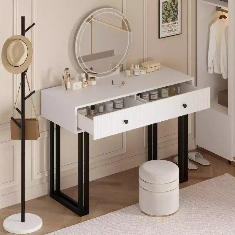 Coiffeuse GustoWave avec miroir et lumières, Petite coiffeuse de maquillage avec tiroirs, Organisateur de coiffeuse moderne avec 3 couleurs de lumière, Table de maquillage