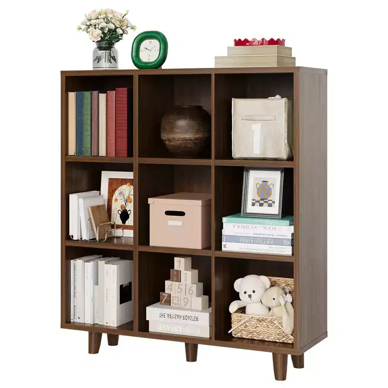 Étagère 9 casiers COZONY, Bibliothèque ouverte 3 niveaux finition bois, Organisateur de rangement pour bureau à domicile et salon