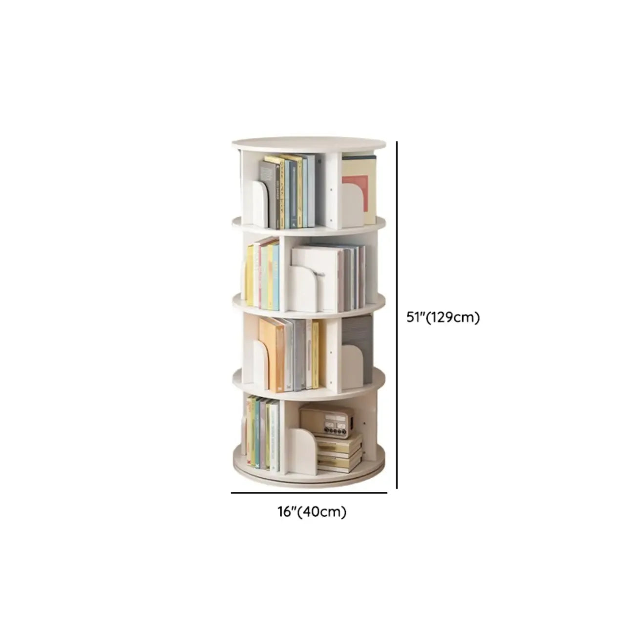 Bibliothèque cylindrique en bois brun à dos ouvert et rotative