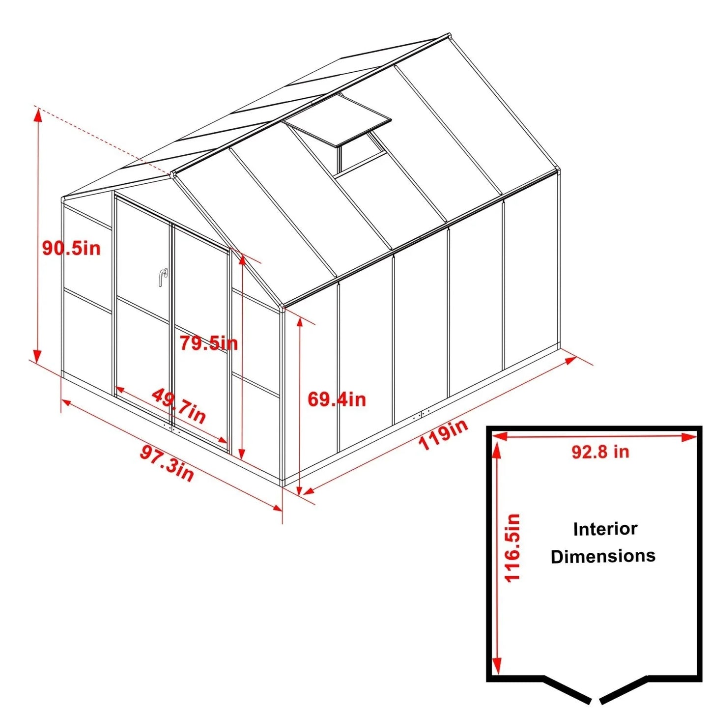 Serre de jardin aluminium VEIKOUS avec évent de toit réglable et porte verrouillable Grise