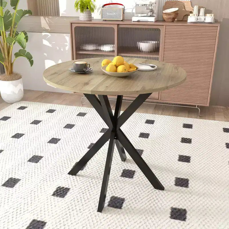 Table à manger ronde de 31,5 pouces, petite table de cuisine circulaire avec pieds en métal noir pour 2 à 4 personnes