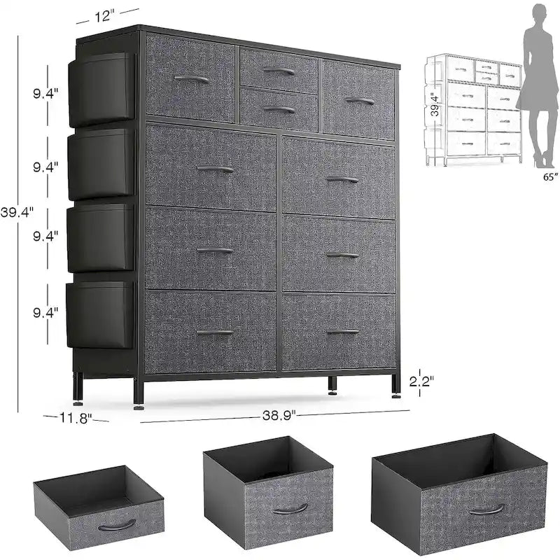 Commode à 10 tiroirs en tissu Meuble de rangement Tour de rangement pour placard Chambre