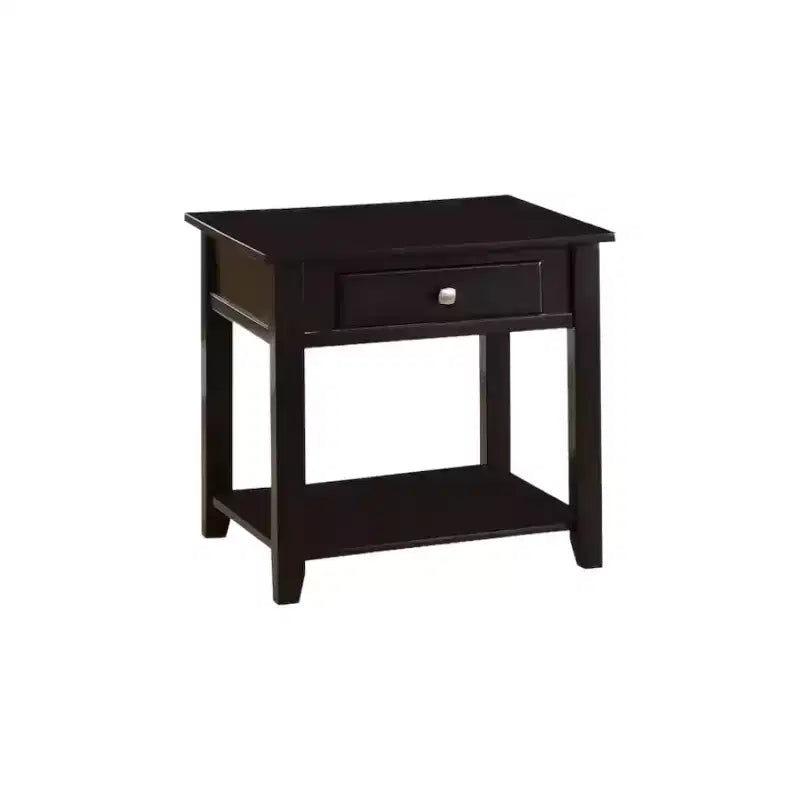 Table d'appoint carrée HomeRoots 22 en bois manufacturé noir avec tiroir et étagère