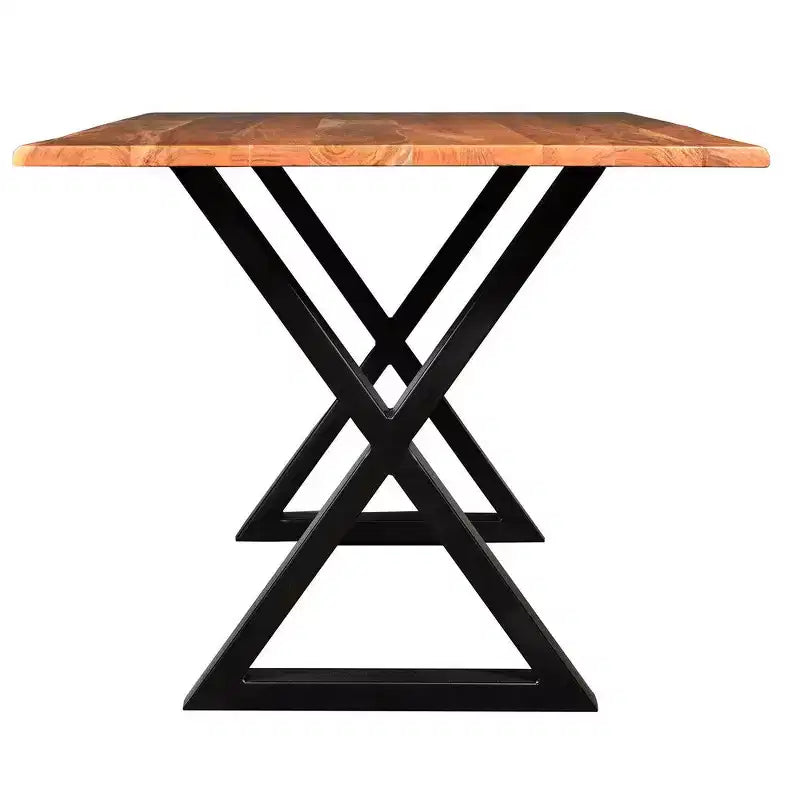 Table à manger rectangulaire Royal Hampton de 67 pouces avec pieds en métal croisés et plateau en bois d'acacia aspect bois naturel