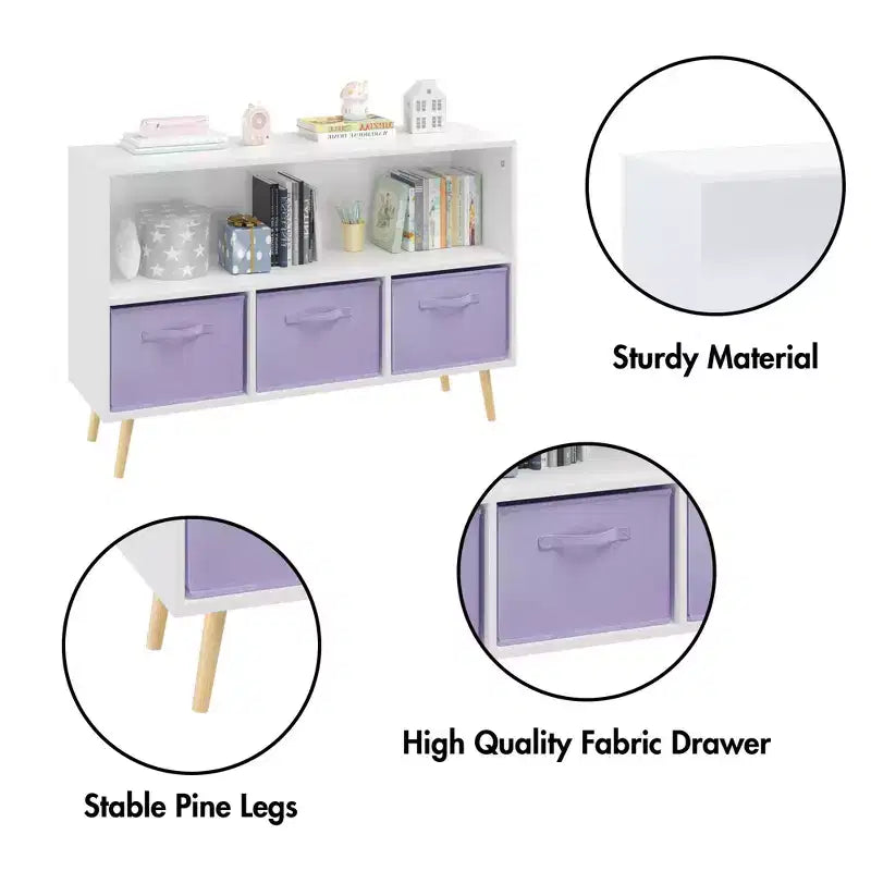 Commode de chambre Okak avec 3 tiroirs en tissu pliable, grand placard de rangement pour jouets, étagère à livres pour enfants pour couloir et chambre d'enfant