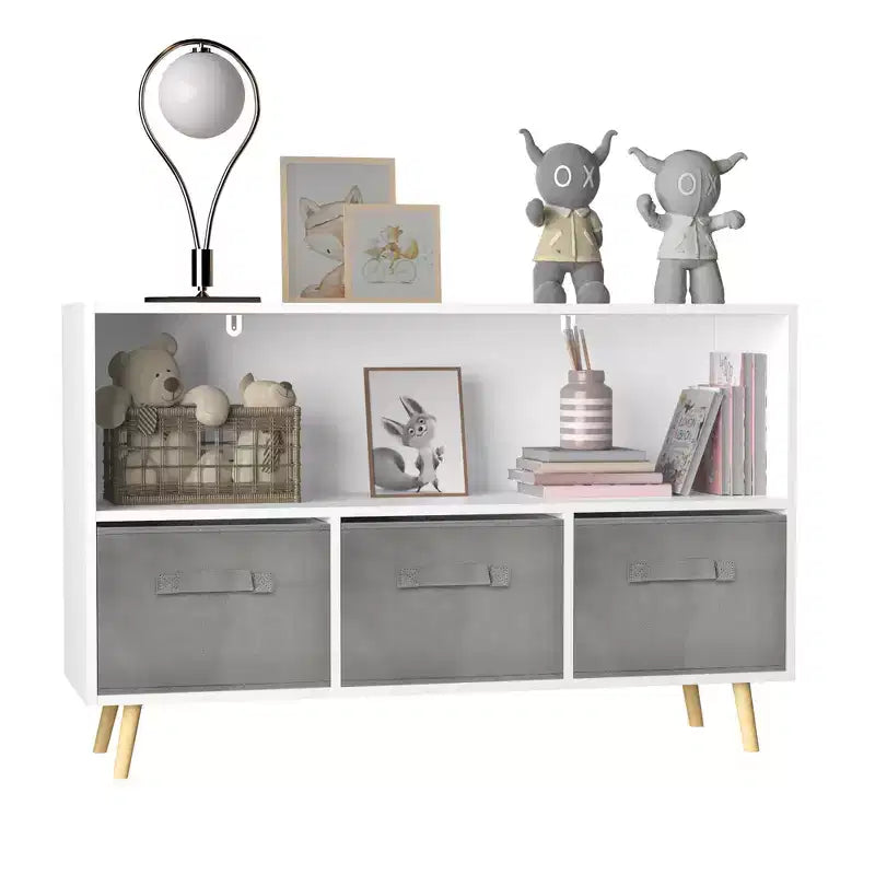 Commode de chambre Okak avec 3 tiroirs en tissu pliable, grand placard de rangement pour jouets, étagère à livres pour enfants pour couloir et chambre d'enfant