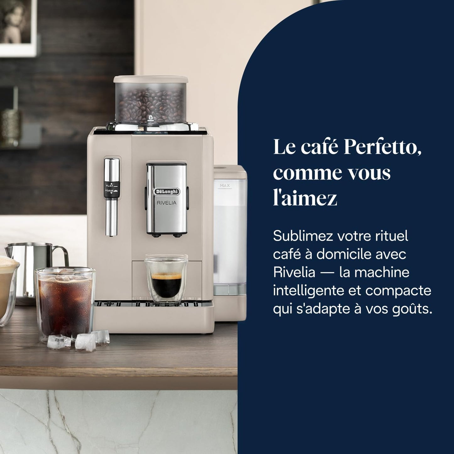 De’Longhi Rivelia - Perfetto Machine à Café Automatique, Mousseur à Lait Classique, 8 Boissons Enregistrées, Écran Tactile Couleur, Réservoir à Grains de Café Interchangeables, Noir (EXAM440.35.BG)