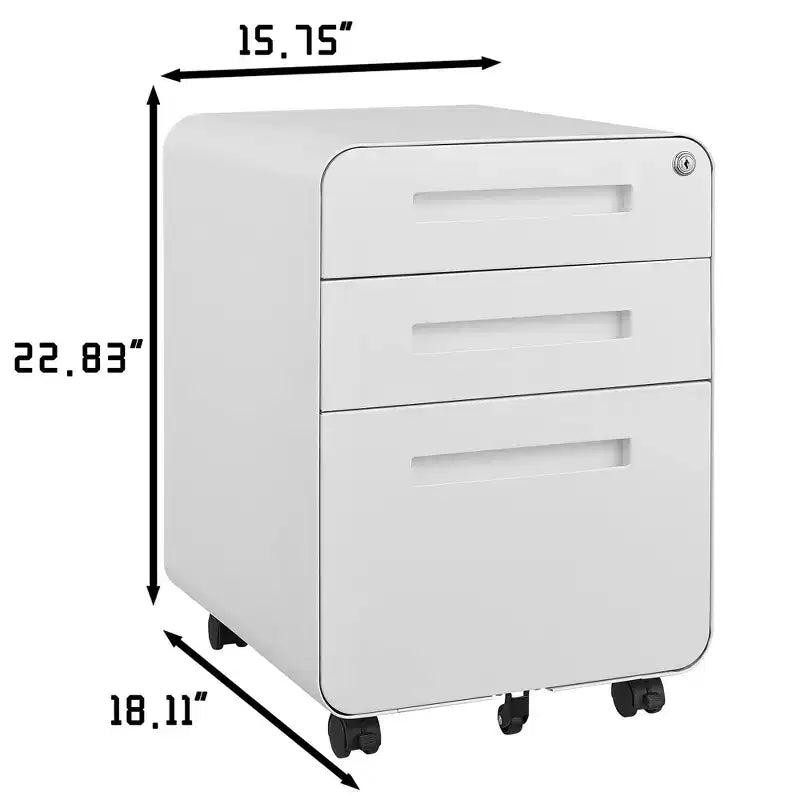 Meuble Classeur Mobile à 3 Tiroirs avec Serrure C Entièrement Assemblé Rangement Sous-Bureau pour Dossiers A4/Lettre/Légal, Conception en Métal Roulant à 5 Roues