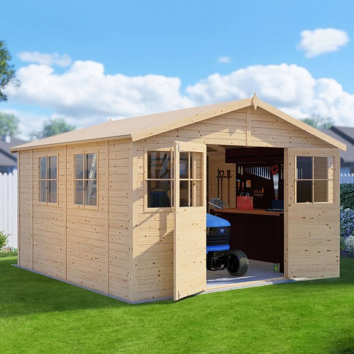 Abri de jardin avec beaucoup d'espace de rangement Freital 02 naturel 3,5 x 3,5 mètres