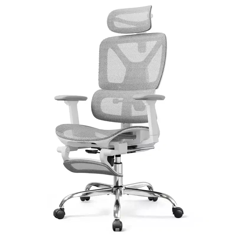 Chaise de bureau ergonomique en maille GALAXHERO, chaise pivotante inclinable à dossier haut et robuste, chaise de maison avec support lombaire, vérin à gaz SGS classe 4, blanc