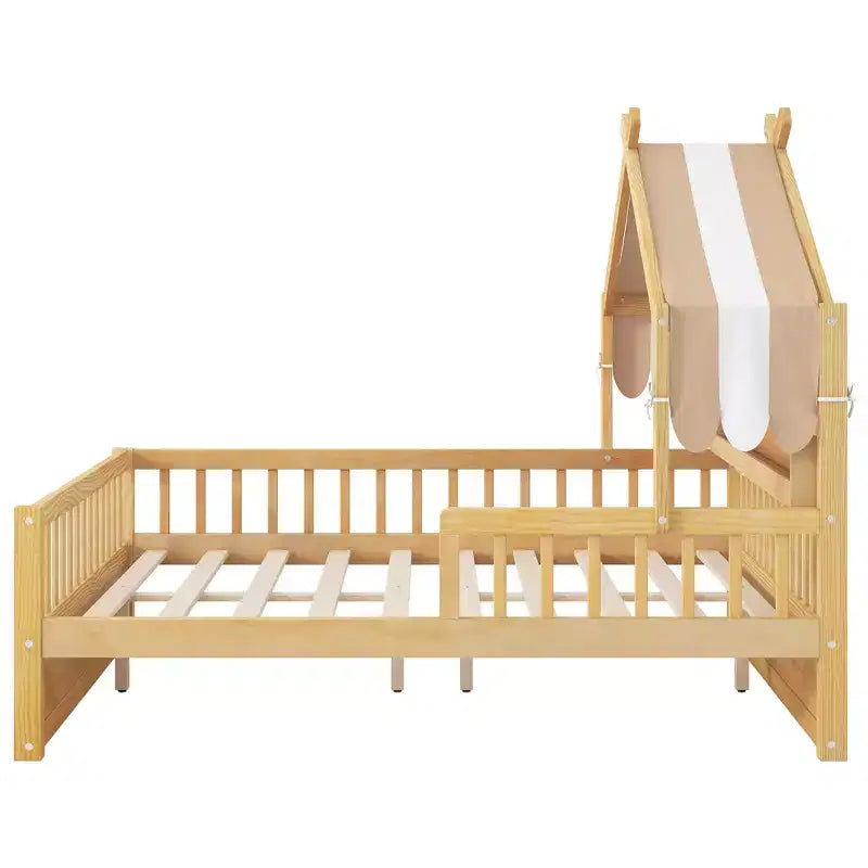 Lit cabane en bois ModernLuxe (taille lit simple/double) avec tête de lit de rangement, cadre de lit pour enfants en pin massif avec barrières de sécurité
