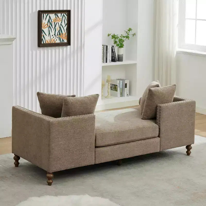 Clihome Chaise longue capitonnée en chenille de 75,2 po avec oreillers et clous décoratifs