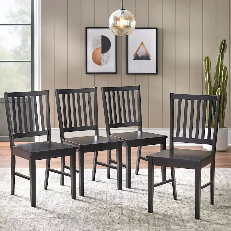 Lot de 4 chaises de salle à manger à dossier à lattes en bois massif, cadre robuste, design classique, montage facile
