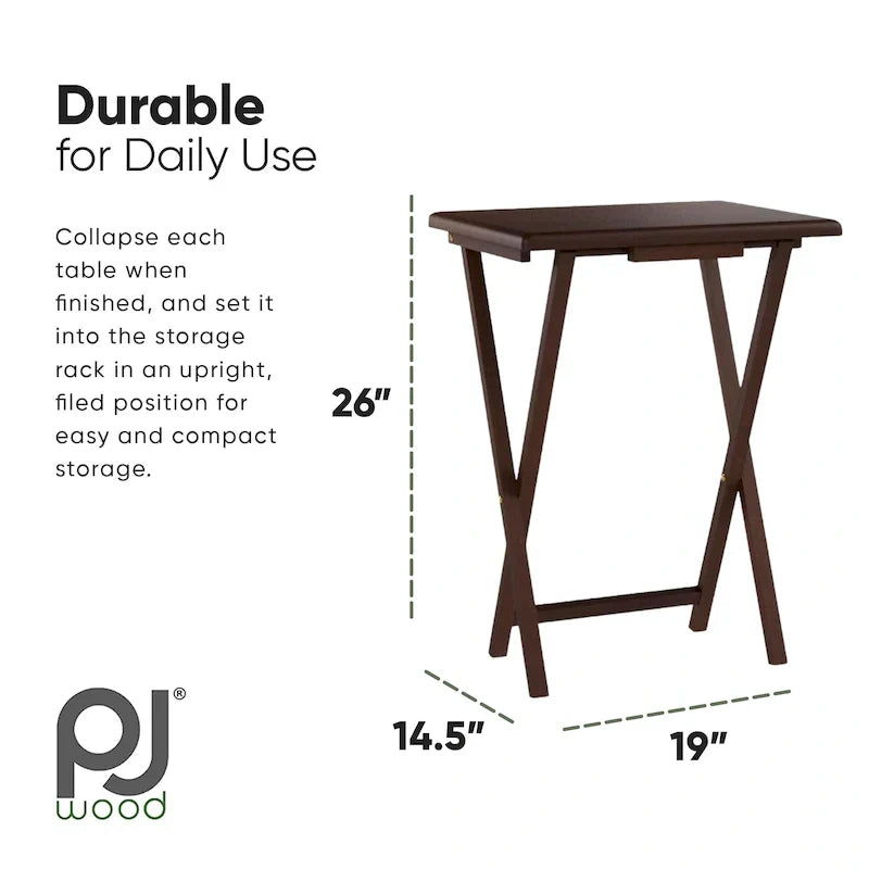 Tables de service pliantes pour télévision PJ Wood avec support de rangement compact, expresso, ensemble de 5 pièces - 36.38