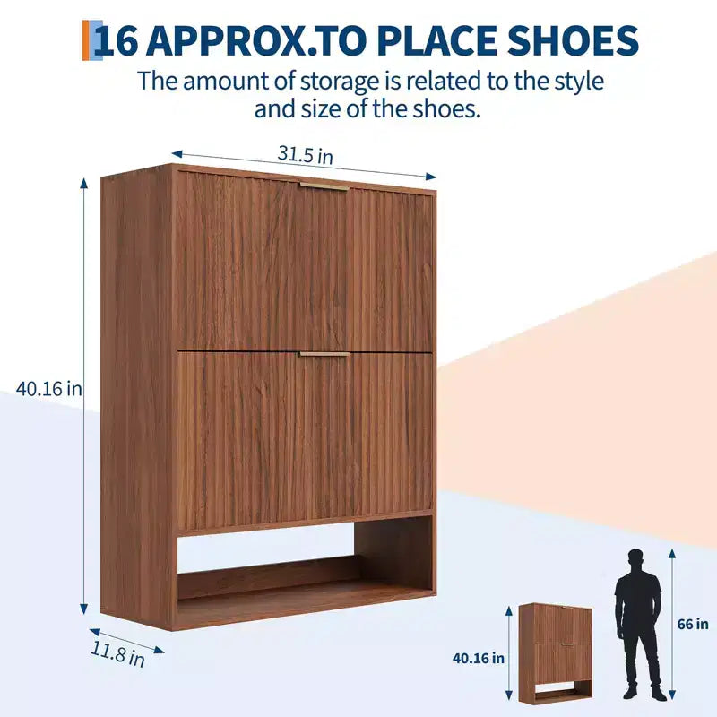 Meuble à chaussures cannelé de 80 cm avec 2 tiroirs abattants et crochets latéraux, organisateur de rangement étroit réglable pour entrée avec étagère inférieure ouverte