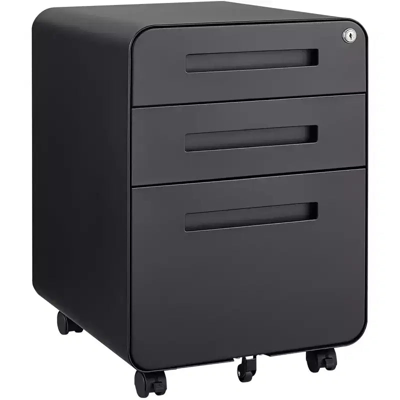 Meuble Classeur Mobile à 3 Tiroirs avec Serrure C Entièrement Assemblé Rangement Sous-Bureau pour Dossiers A4/Lettre/Légal, Conception en Métal Roulant à 5 Roues