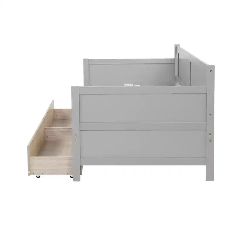 Lit de repos double avec deux tiroirs de rangement, Lit plateforme en bois avec rangement pour chambre à coucher