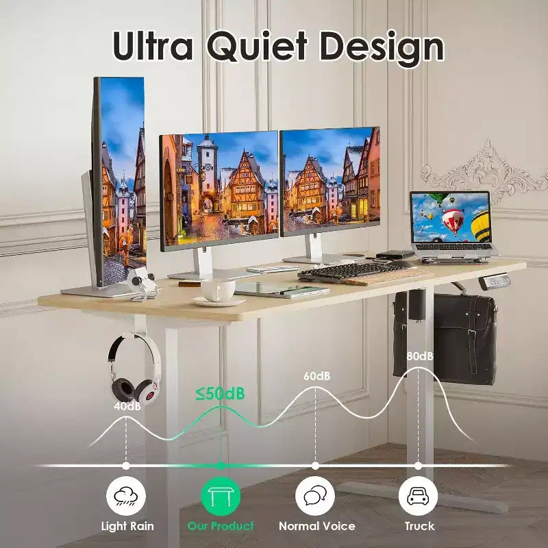 PexFix Bureau assis-debout électrique 55 x 24 avec plateau Nature, hauteur réglable, pour ordinateur, pour la maison ou le bureau, avec plateau assemblé