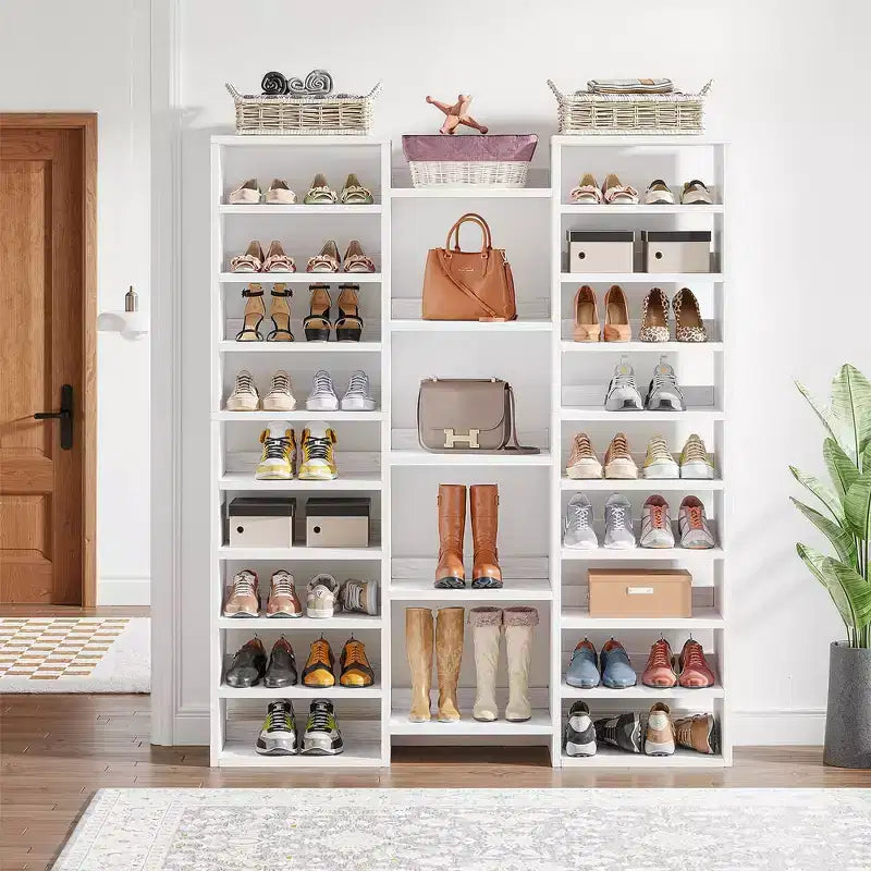 MAYEERTY Grand range-chaussures blanc à 14 niveaux et 23 étagères, organiseur de chaussures vertical d'une capacité de 46 paires pour petits espaces