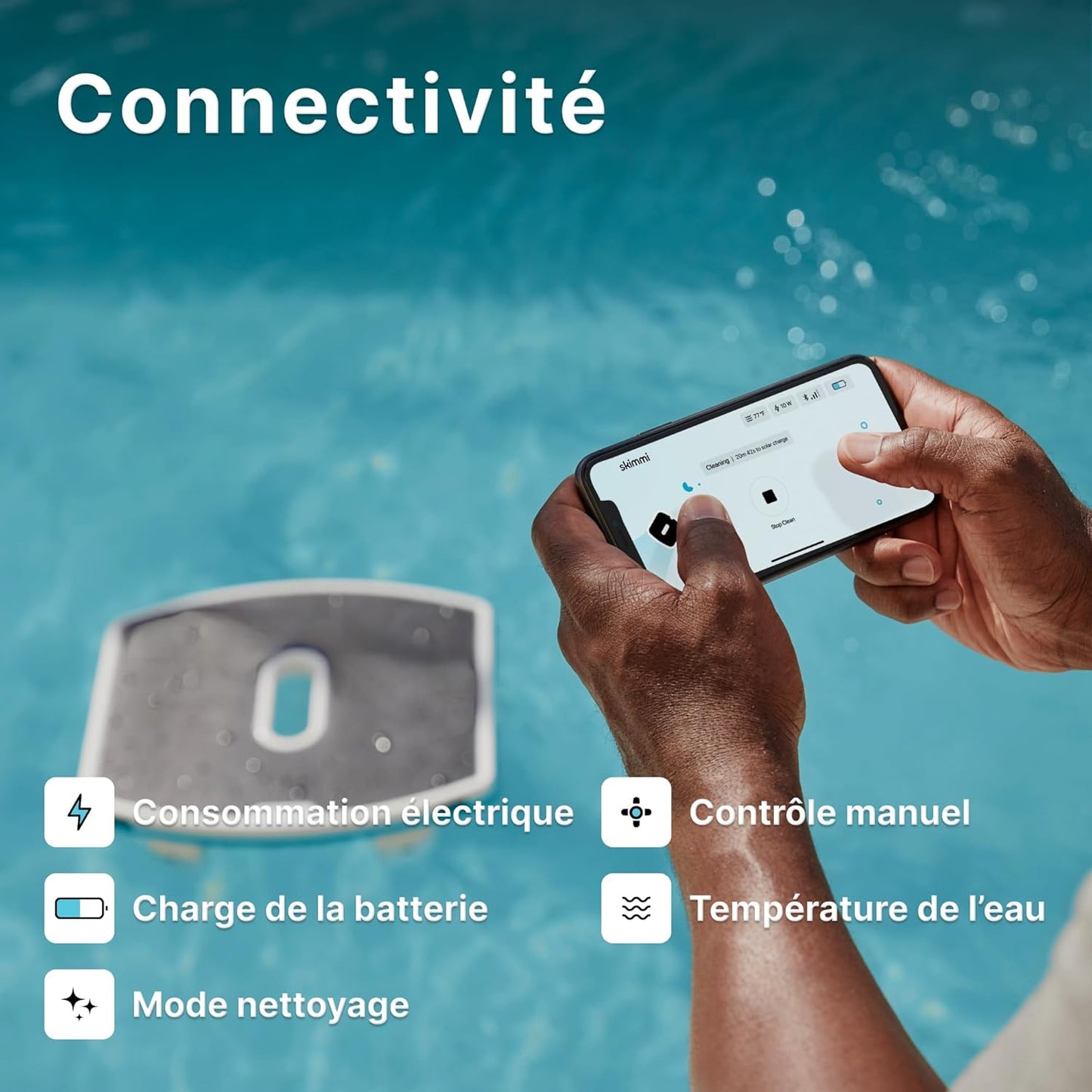 Dolphin Robot Nettoyeur Skimmer de Piscine Skimmi - Nettoie la Surface de l’Eau grâce Son Panneau Solaire Intelligent