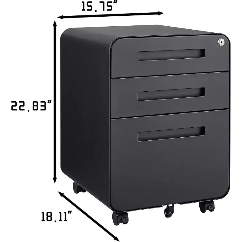 Meuble de classement roulant à 3 tiroirs pour bureau à domicile, caisson de classement mobile sous bureau avec serrure et anti-basculement, pour formats A4/Lettre/Legal