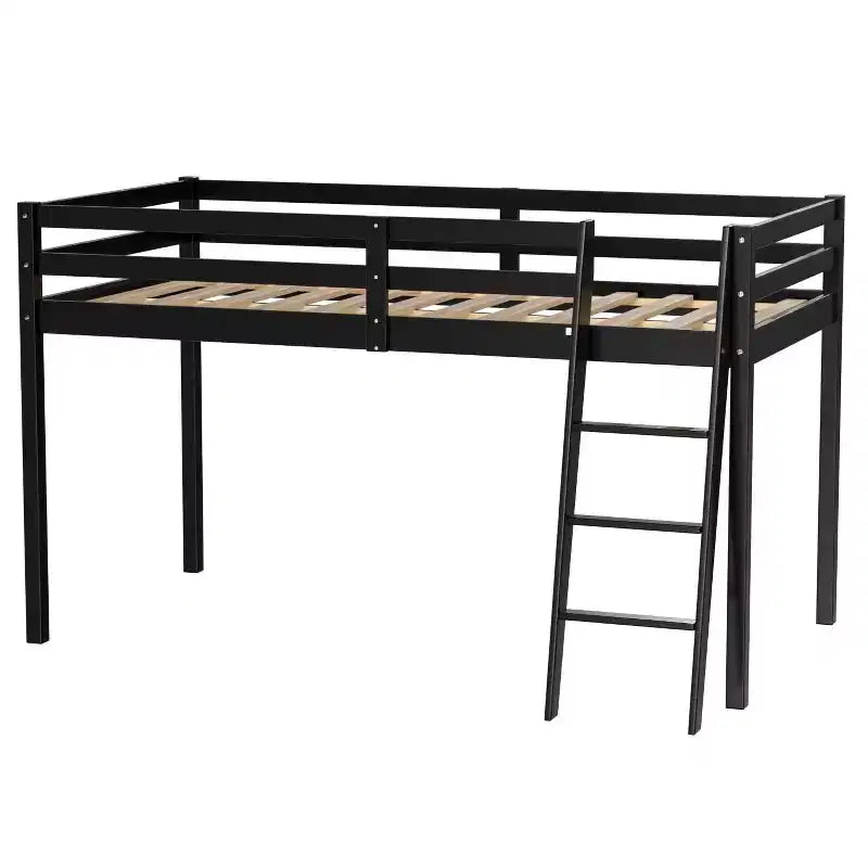 Lit mezzanine Karl Home Gray Wood Junior avec escalier pleine grandeur pour adultes, enfants et jeunes adolescents