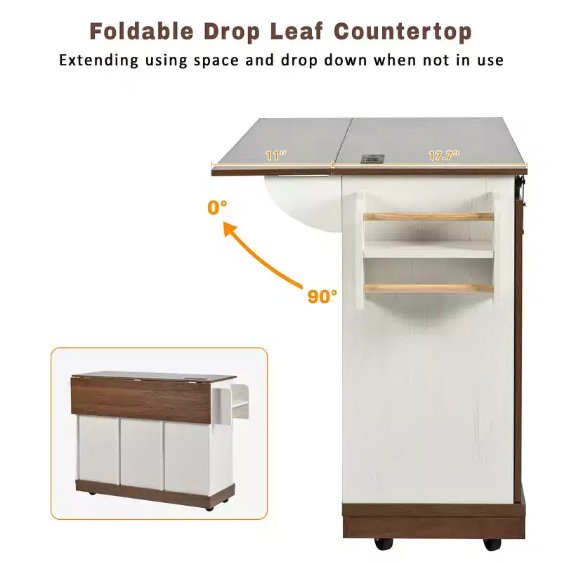 Îlot de cuisine de ferme Whisen 55.5 avec abattant, porte coulissante et station de recharge, design roulant