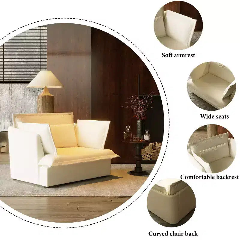 Fauteuil simple rembourré blanc Famapy, meuble de salon confortable avec coussins moelleux en coton