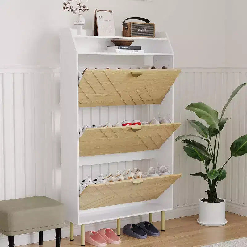 Meuble à chaussures étroit à 3 tiroirs, Organisateur de rangement compact avec étagères réglables, Meuble d'entrée autoportant