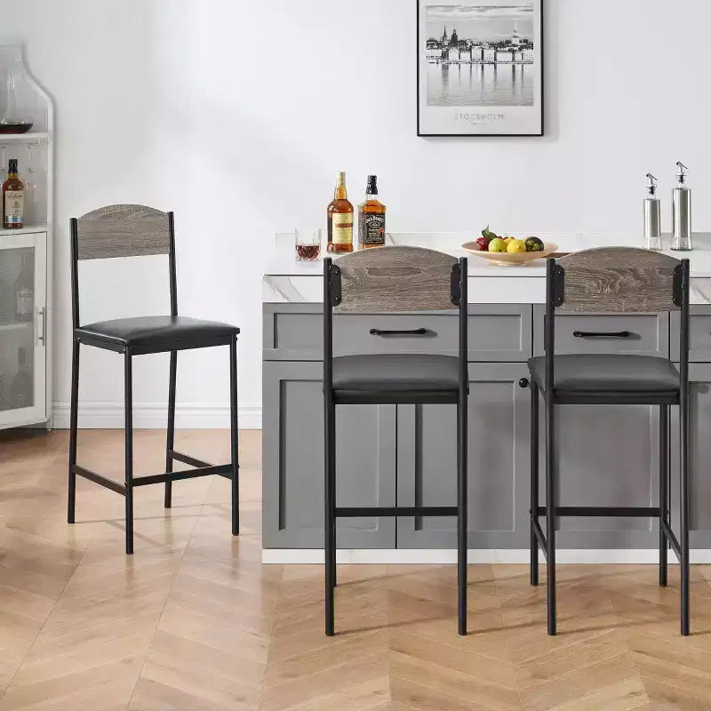 Tabourets de bar TROPOW, lot de 2-4 tabourets de bar rembourrés en PU, tabourets de bar modernes de 64 cm avec dossier et repose-pieds, chaises de salle à manger